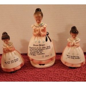 ENESCO Vintage Pink Dress Praying Napkin Holder Salt & Pepper Shakers Farmhouse